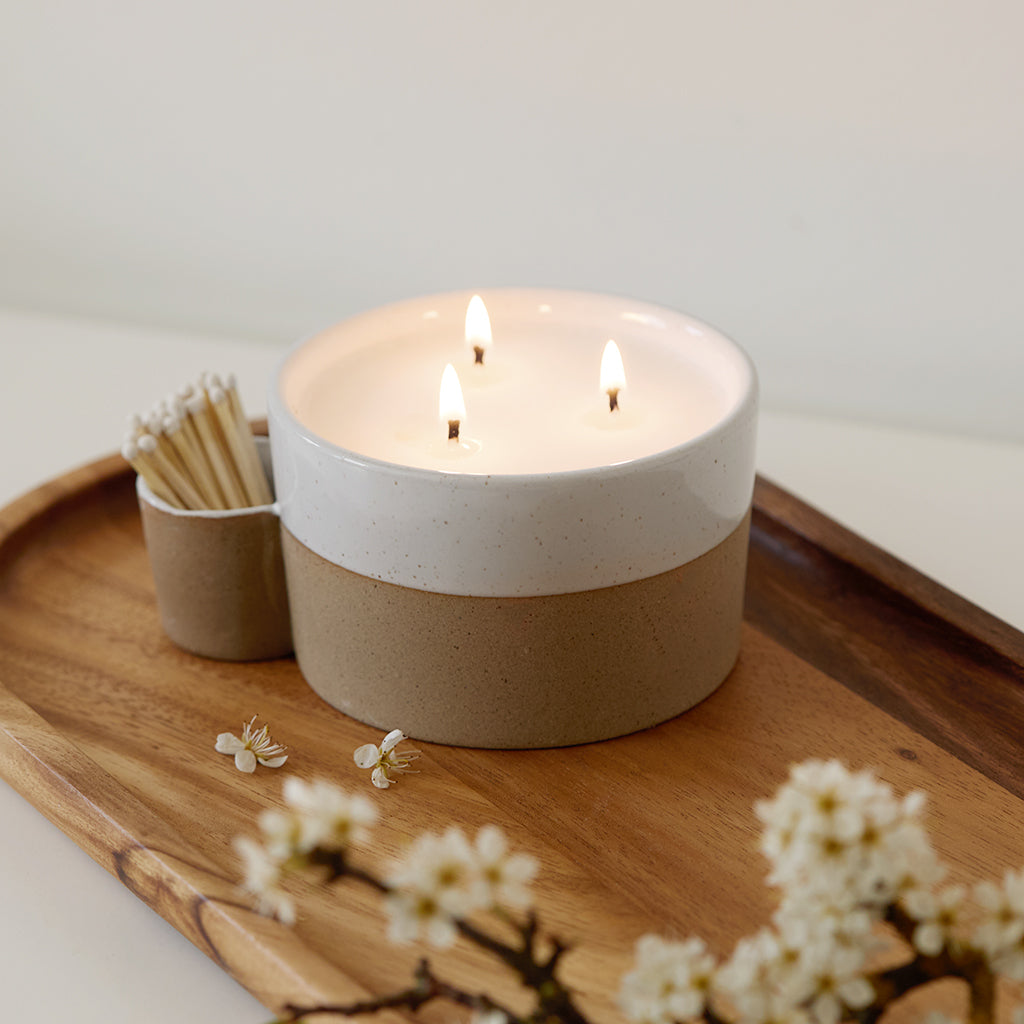 Ceramic Candle with Match Holder - Lemon and Lavender