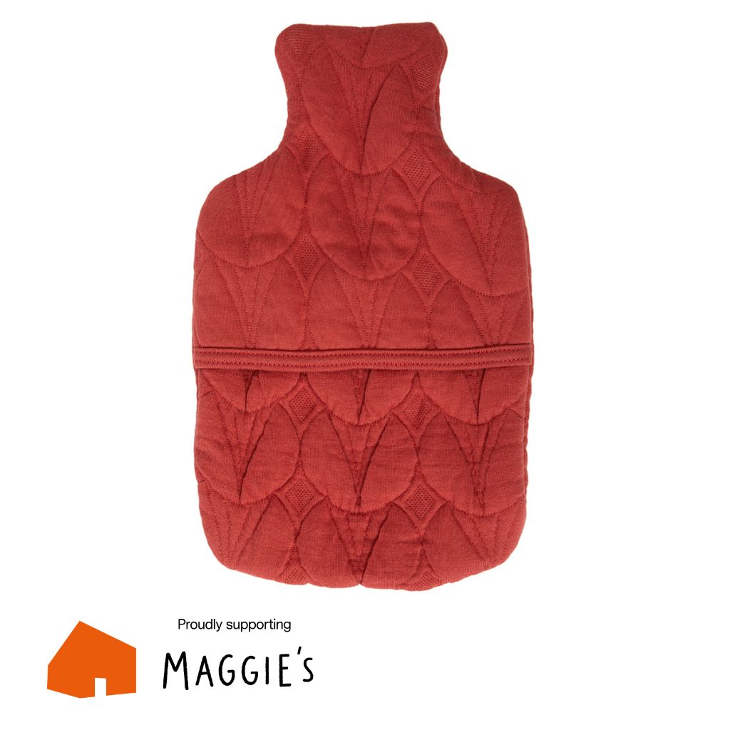 Quilted Cotton Hot Water Bottle cover - Coral
