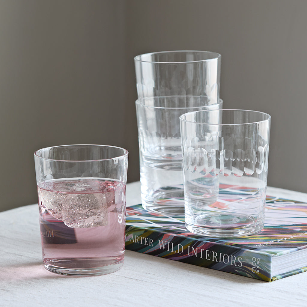 Set of Four Lead Free Crystal Tumblers With Lens Design