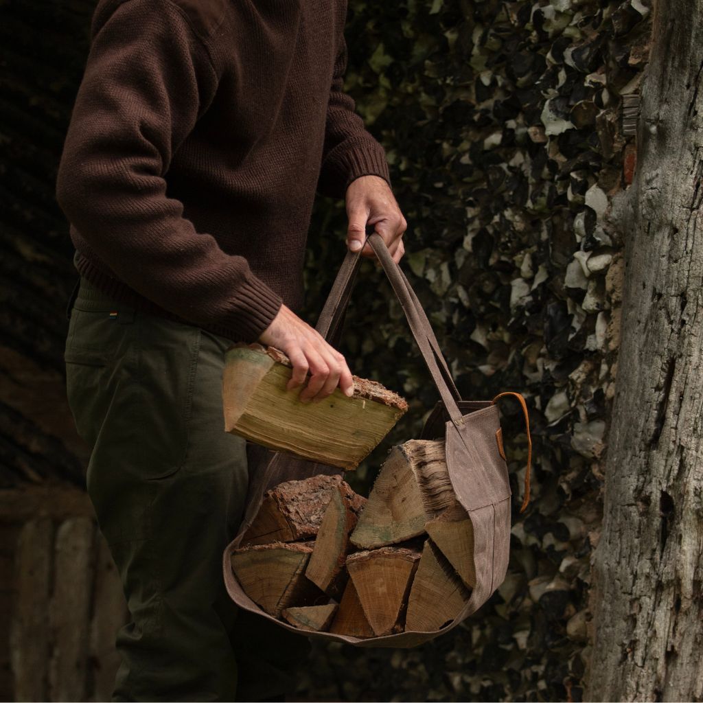 Waxed Canvas & Leather Strap Log Carrier