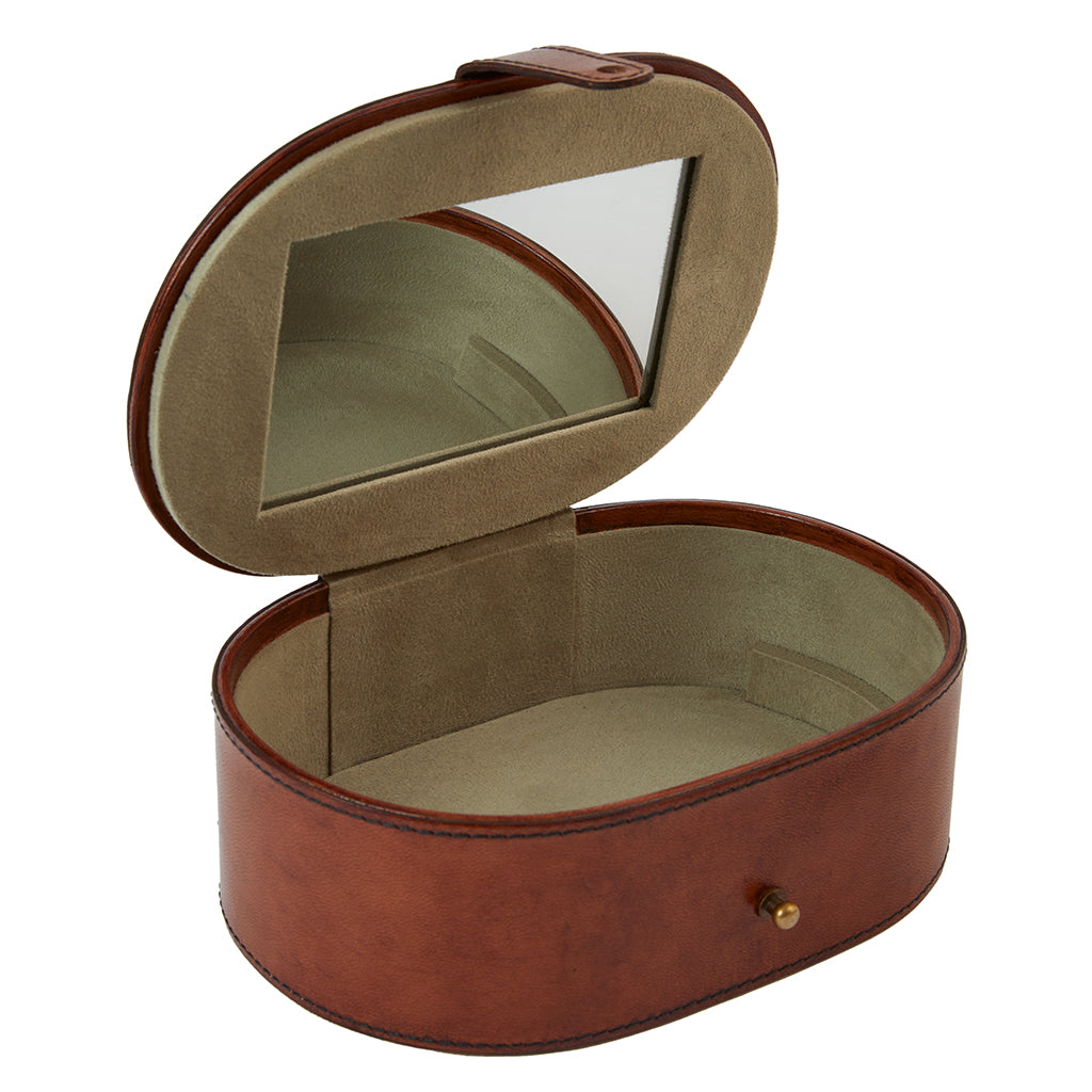 Seconds Leather Oval Jewellery Box With Mirror