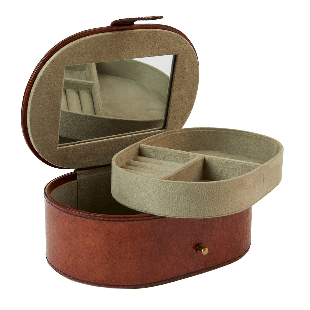 Seconds Leather Oval Jewellery Box With Mirror