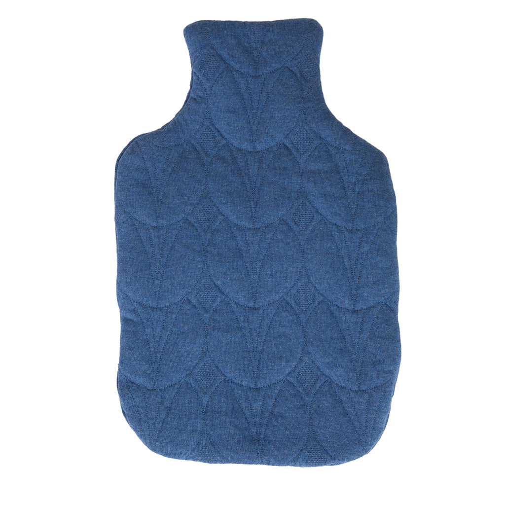 Quilted Cotton Hot Water Bottle in Denim Front View