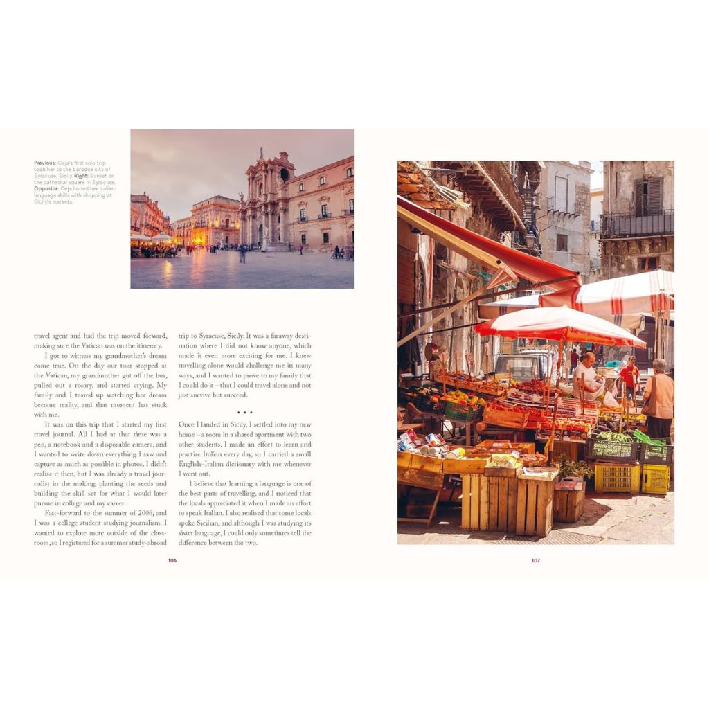 Two images of a city street scene with market stalls and architecture.