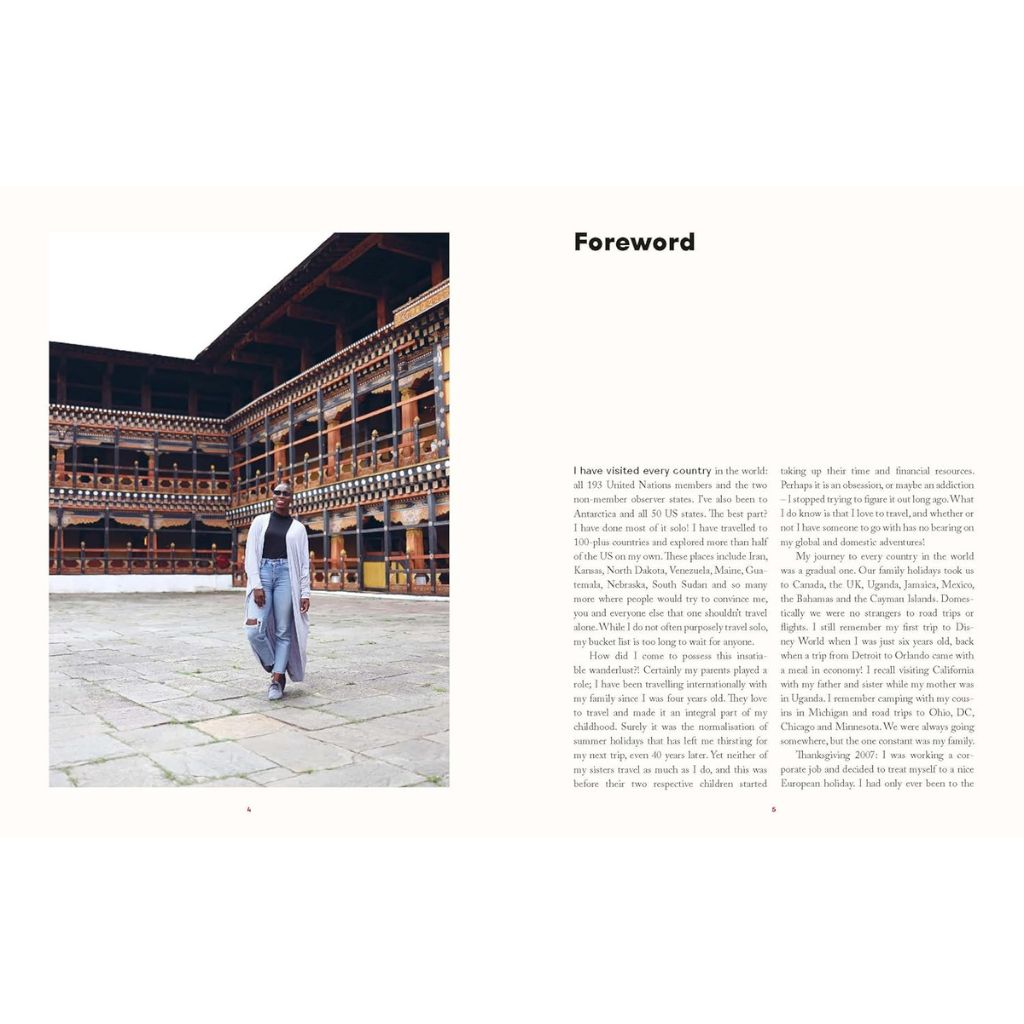 Person walking in a courtyard with traditional architecture, followed by text on a white background.