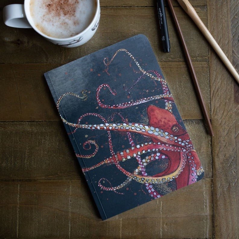 A5 Bound Notebook Red Octopus Design - Life of Riley