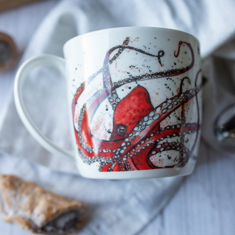 Bone China Mug - Red Octopus Design - Life of Riley