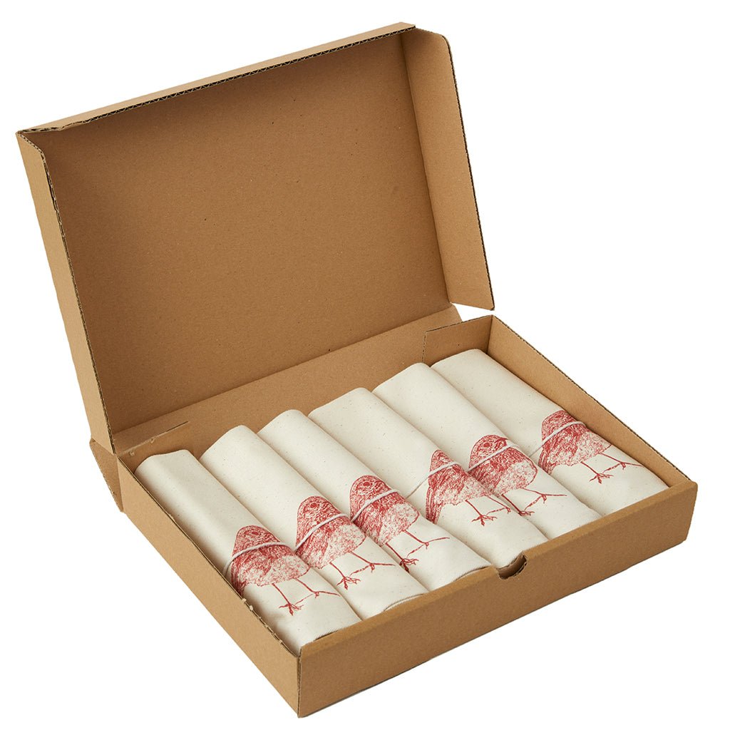 Cotton Napkins - Set of Six - Red Robin Design - Life of Riley