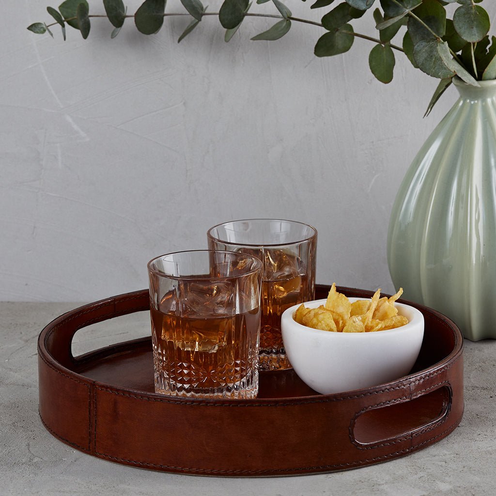 Leather Round Drinks Tray - Life of Riley