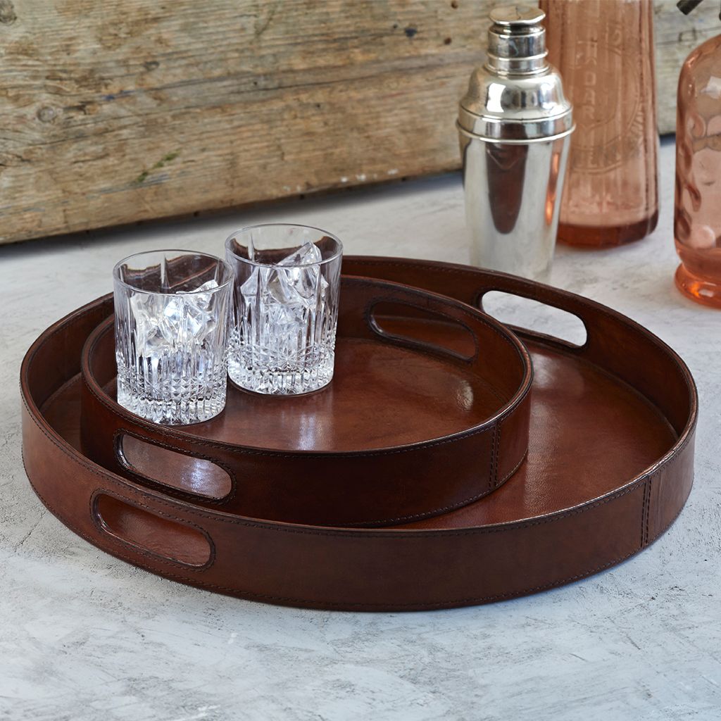 Leather Set Of Round Trays. 1 Of Each Size - Life of Riley