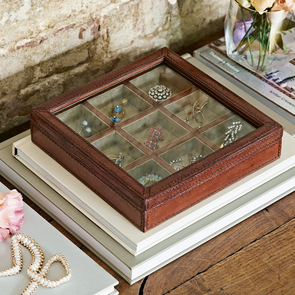 Leather Trinket Organiser With Glass Lid - Life of Riley