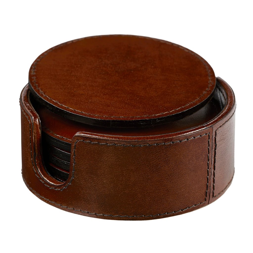 Leather Wine Bottle Coaster With Six Leather Coasters - Life of Riley