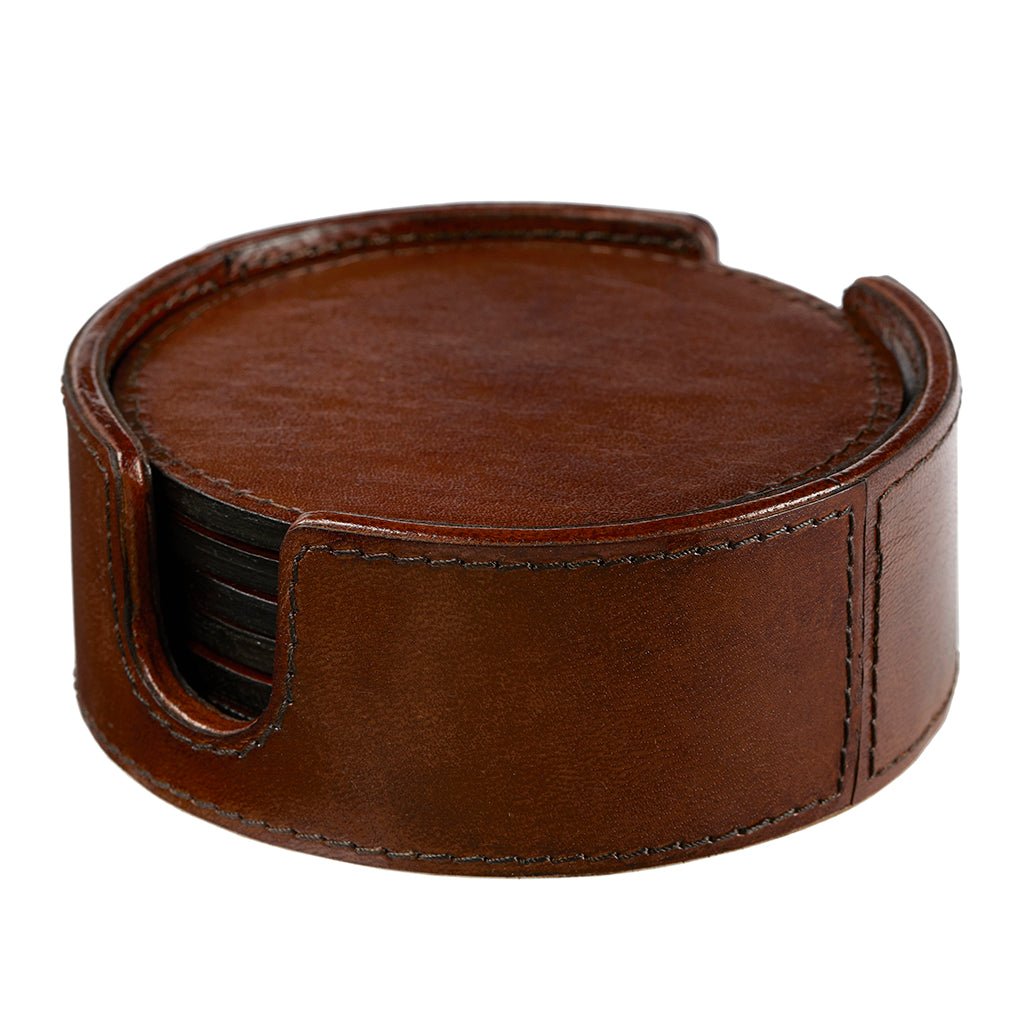 Leather Wine Bottle Coaster With Six Leather Coasters - Life of Riley