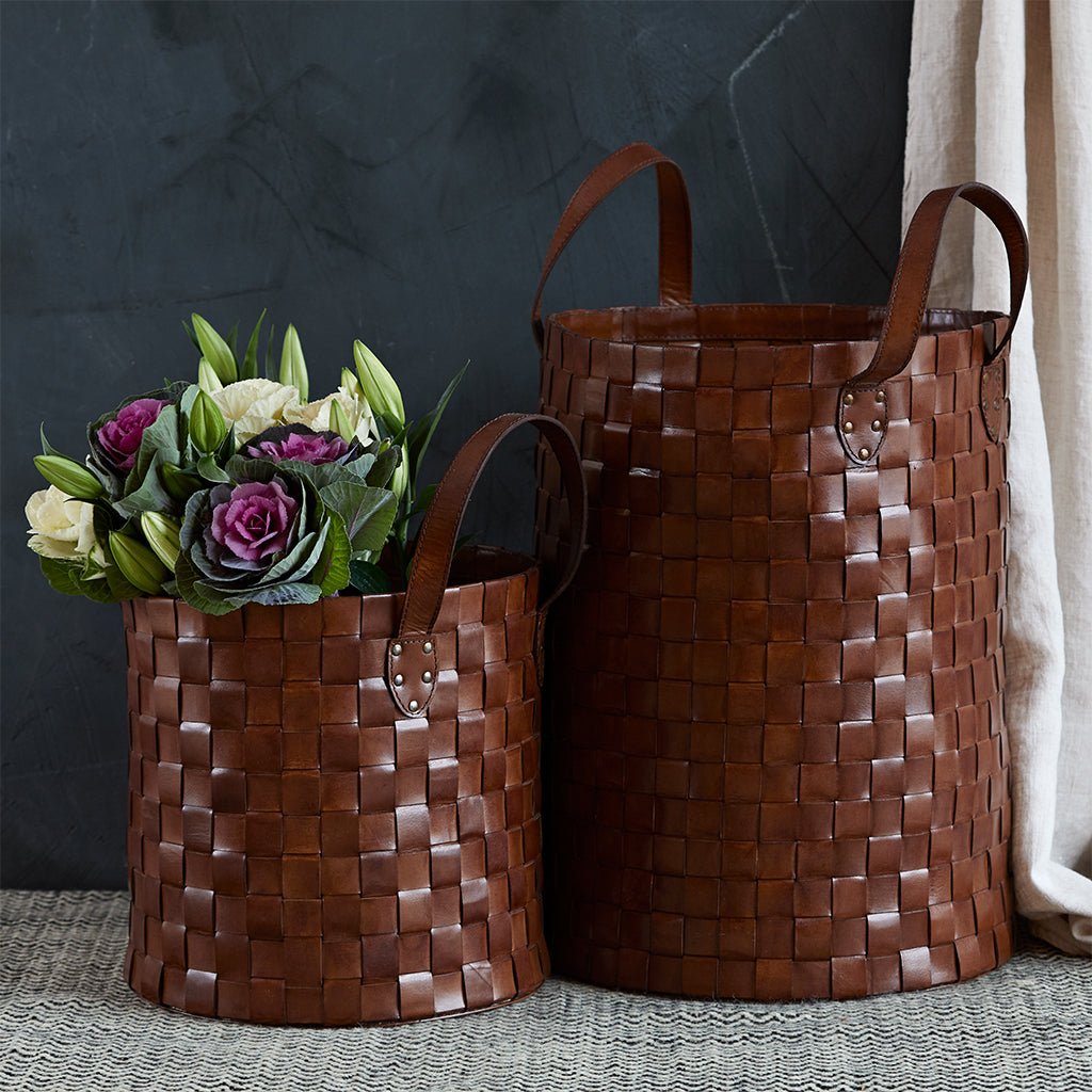 Leather Woven Basket - Small and Large - Life of Riley