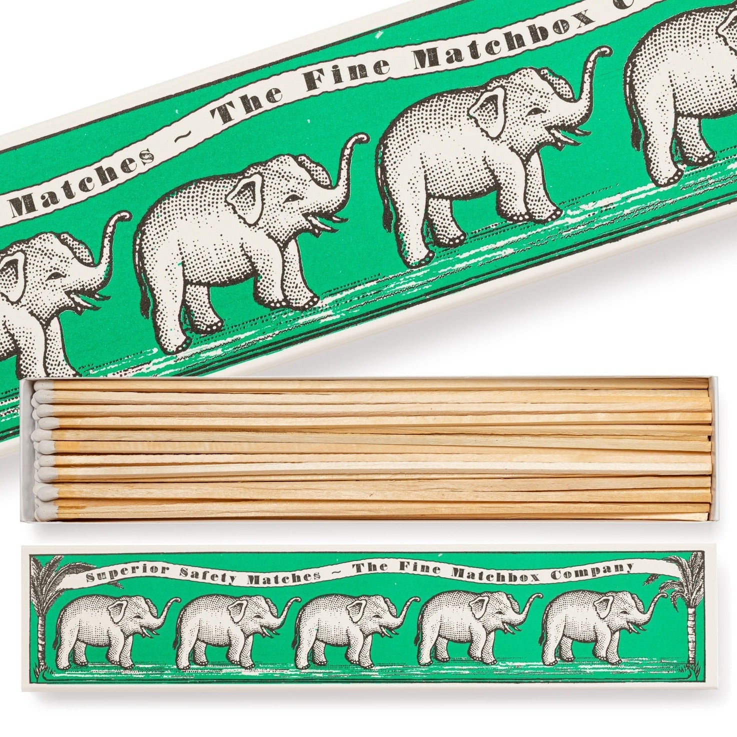 Luxury Extra Long Matches - Green Elephants - Life of Riley