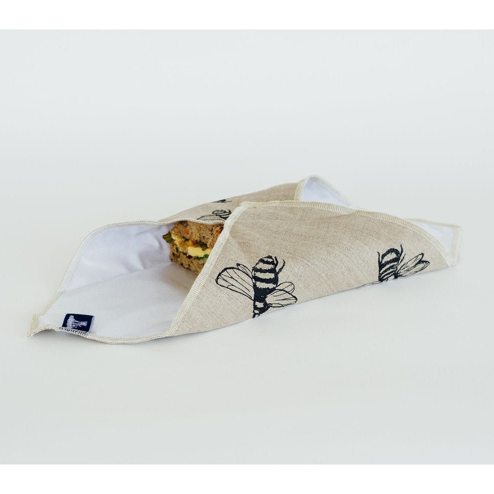 Pure Linen Re-useable Sandwich Wrap - Honey Bee Design - Life of Riley