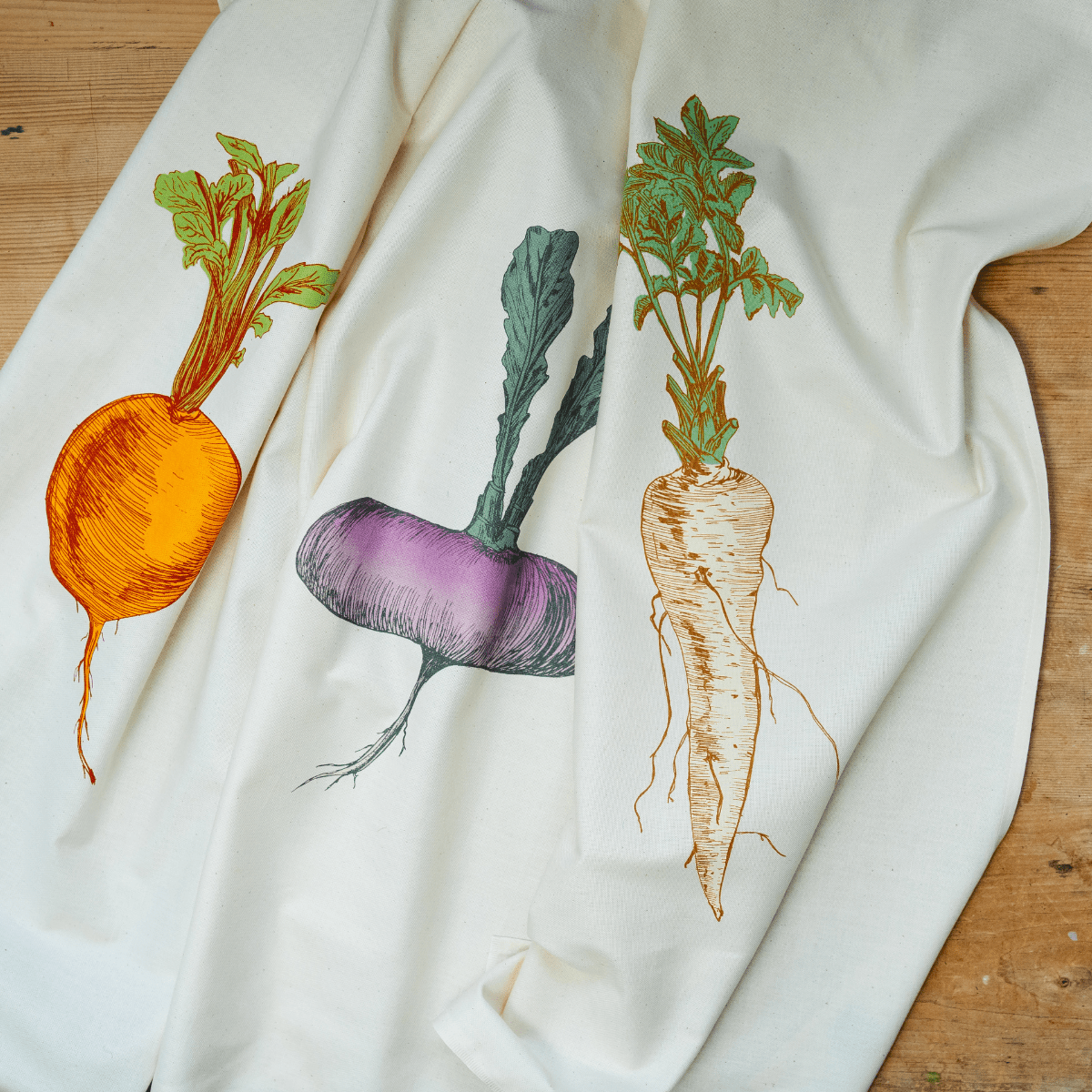 Set Of Three Cotton Tea Towels - Mixed Vegetable Design - Life of Riley
