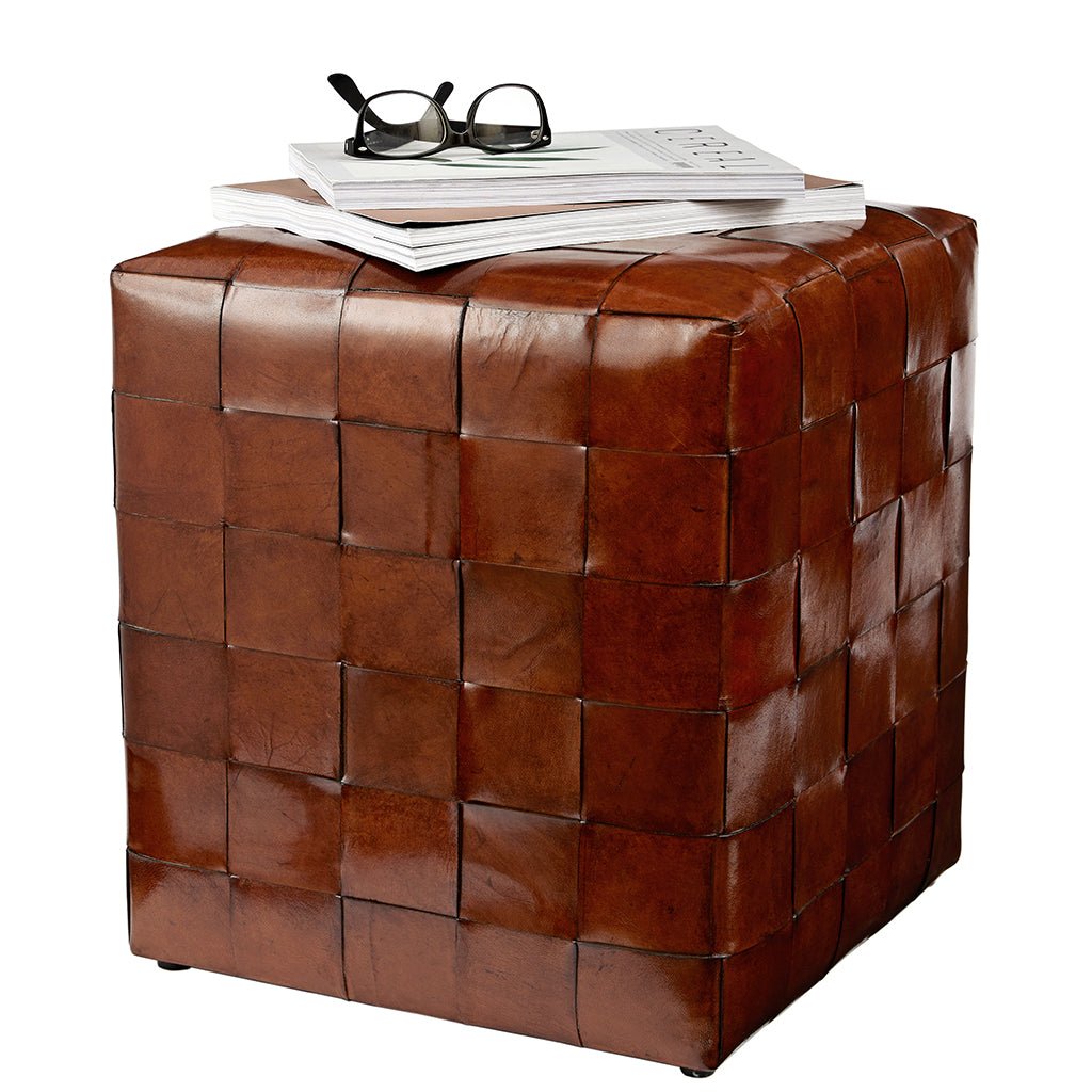 Woven Leather Square Ottoman - Life of Riley
