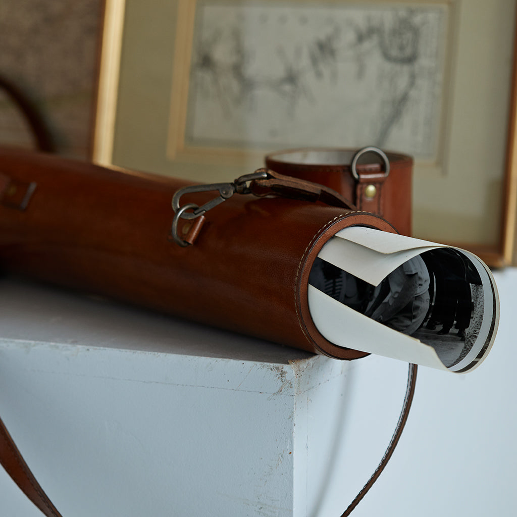 leather cylinder map document case for keeping documents, plans or maps rolled.