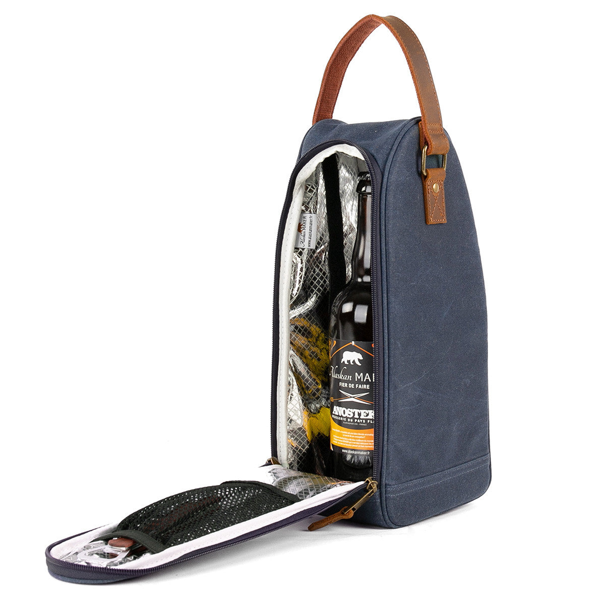Waxed Canvas Insulated Bottle Bag & Glass Carrier