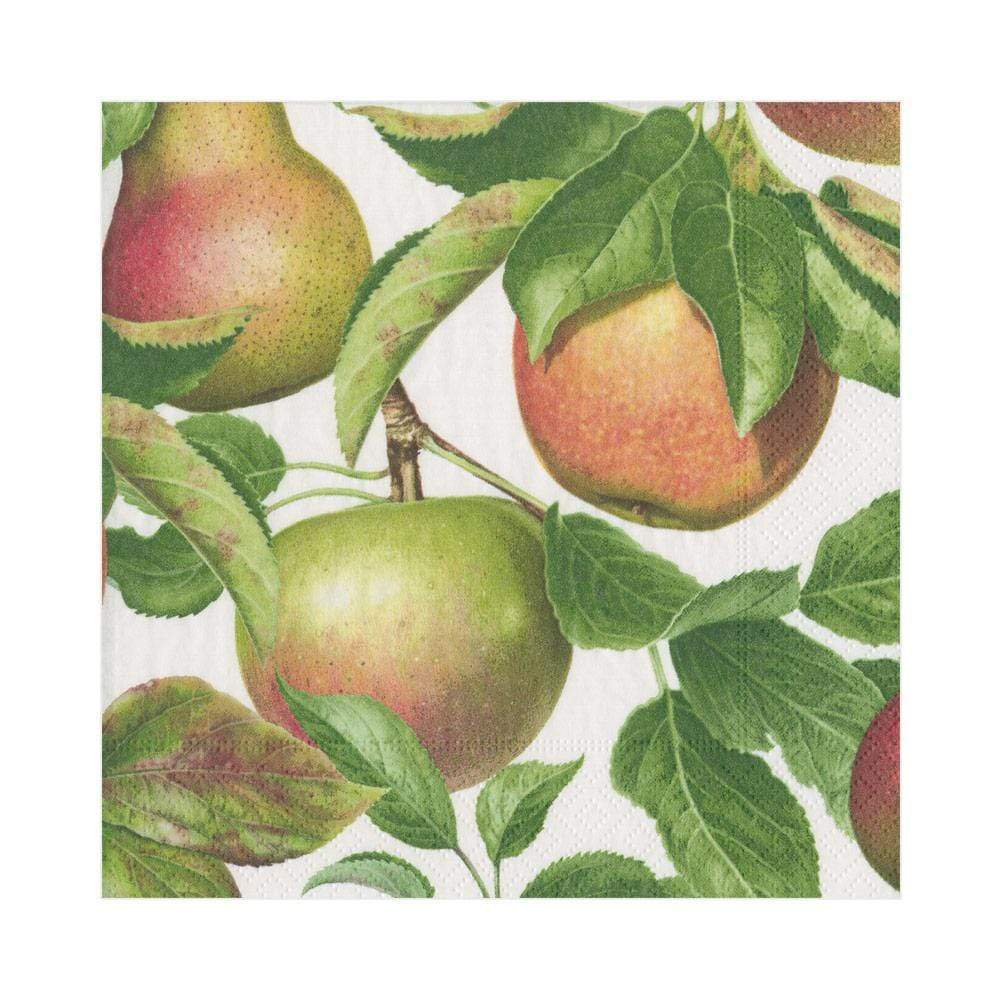 Apple orchard paper napkins with red and green apples on white background