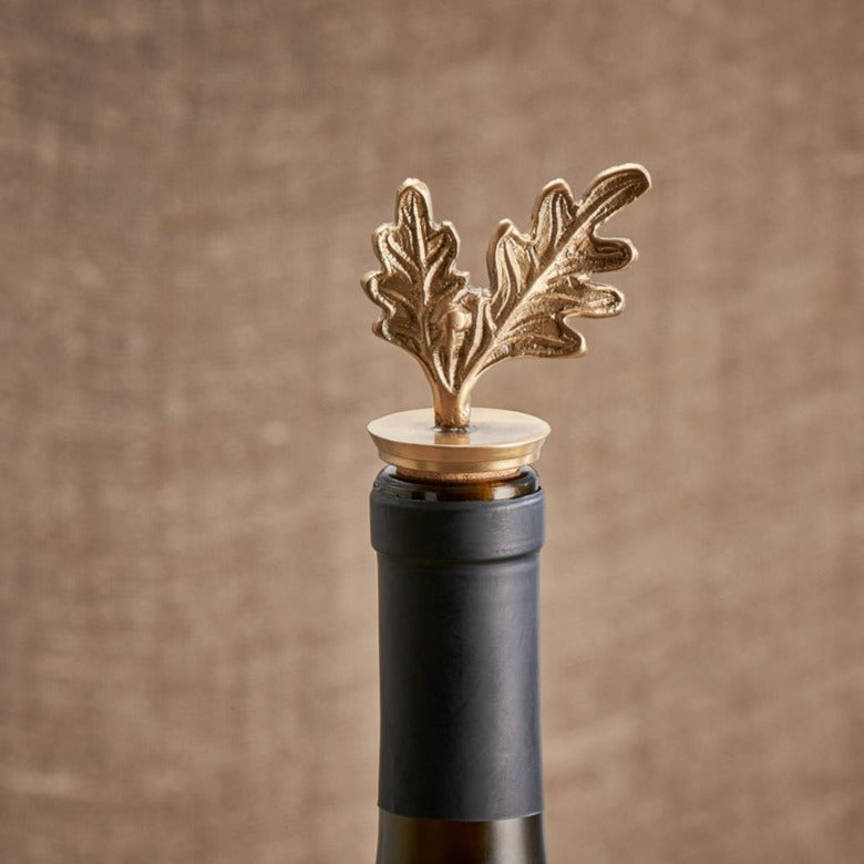 Brass oak leaf bottle stoppper