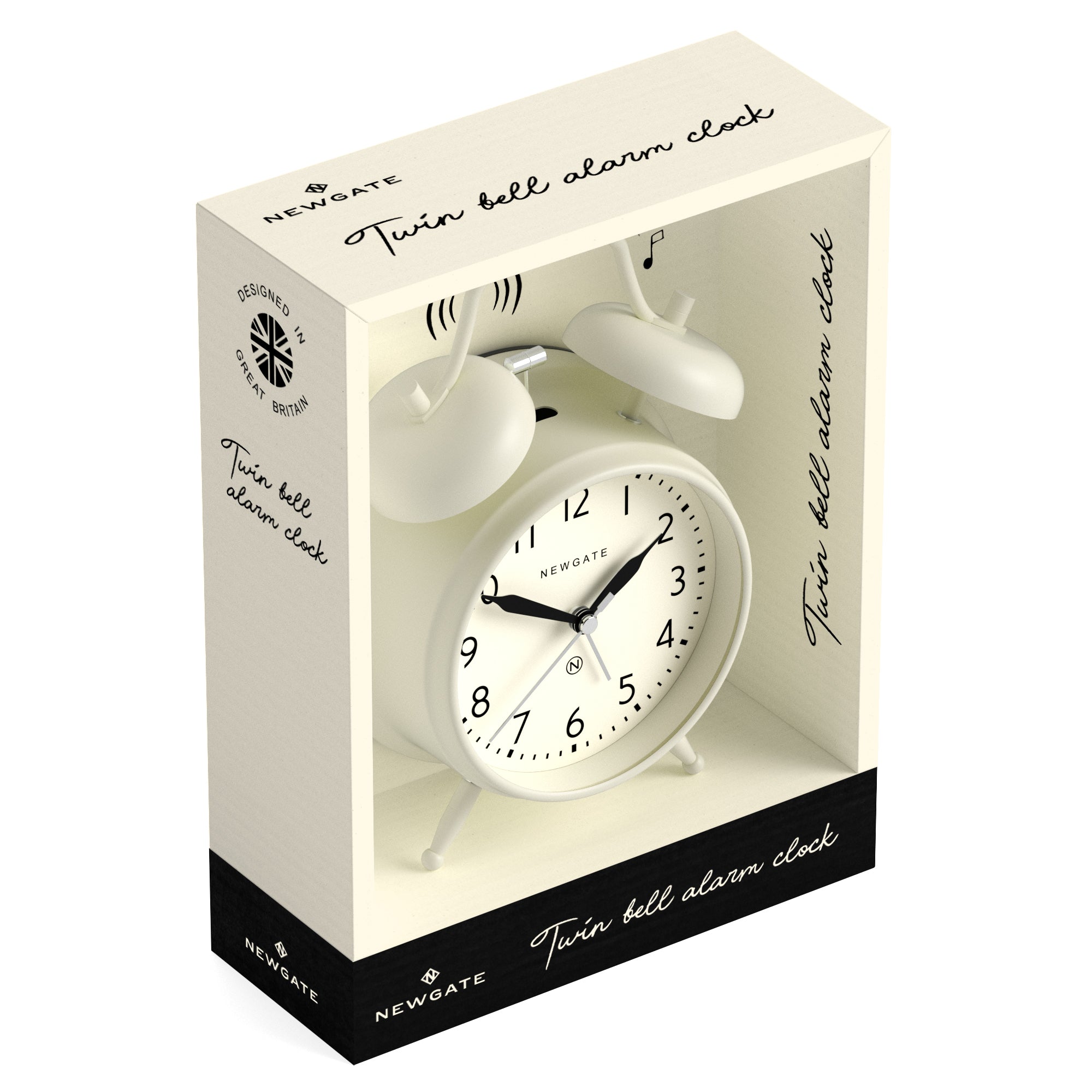 Twin Bell Silent Sweep Analogue Alarm Clock - Linen White