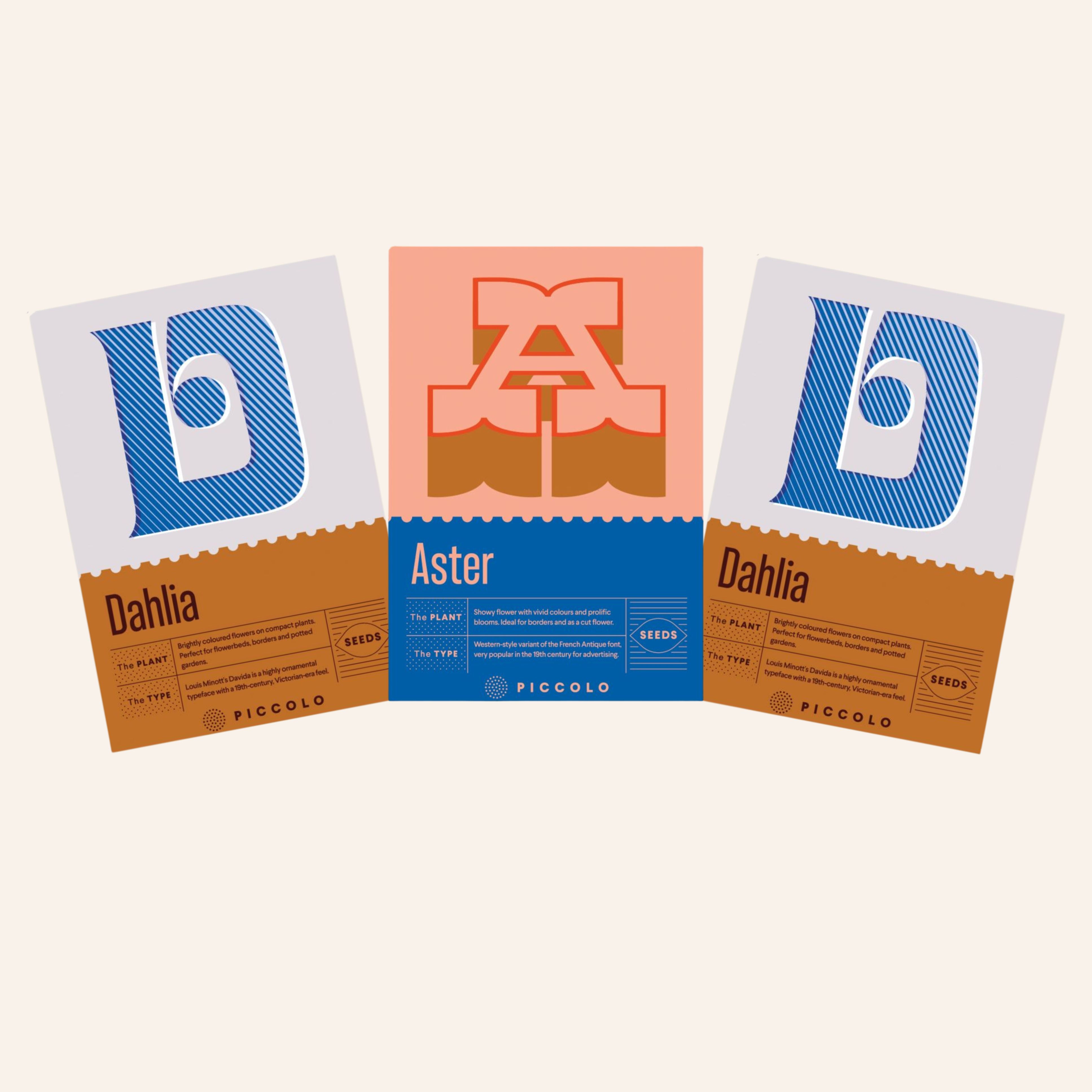 Set of three packets of botanical seeds spelling ot the word DAD