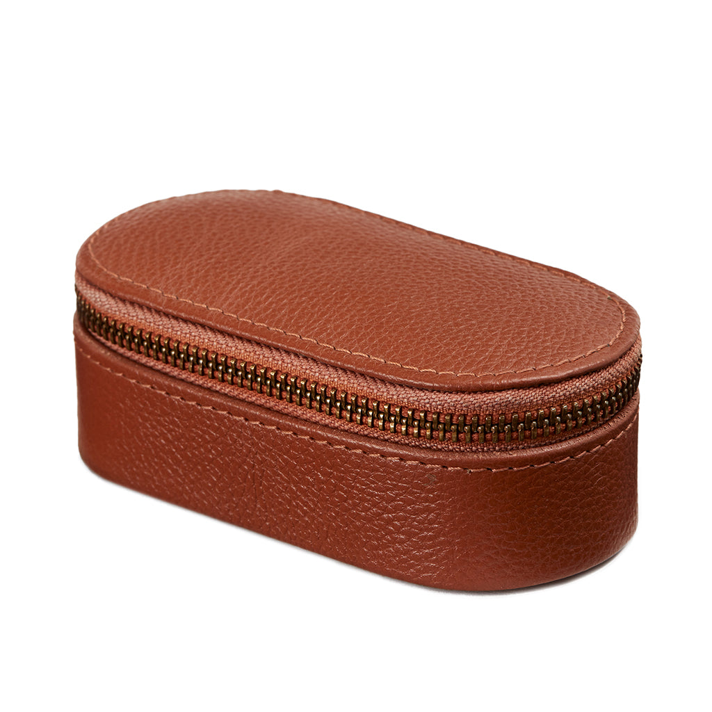 Leather Travel Mini Jewellery Case - Oval