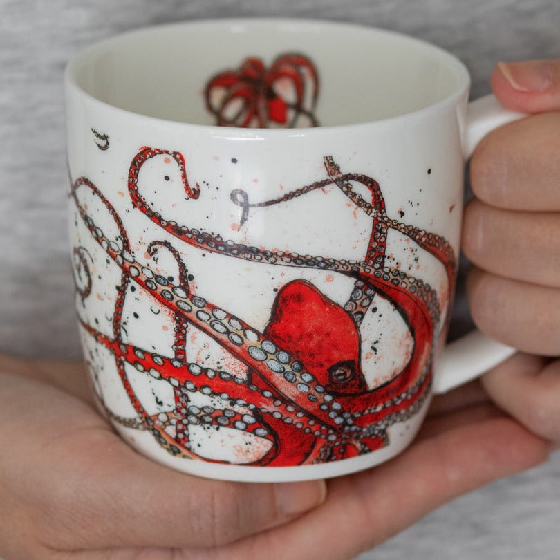 Red octopus china mug