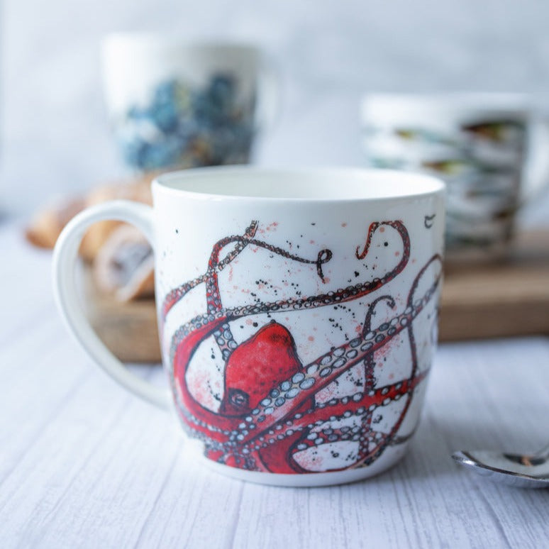 China mug red octopus design