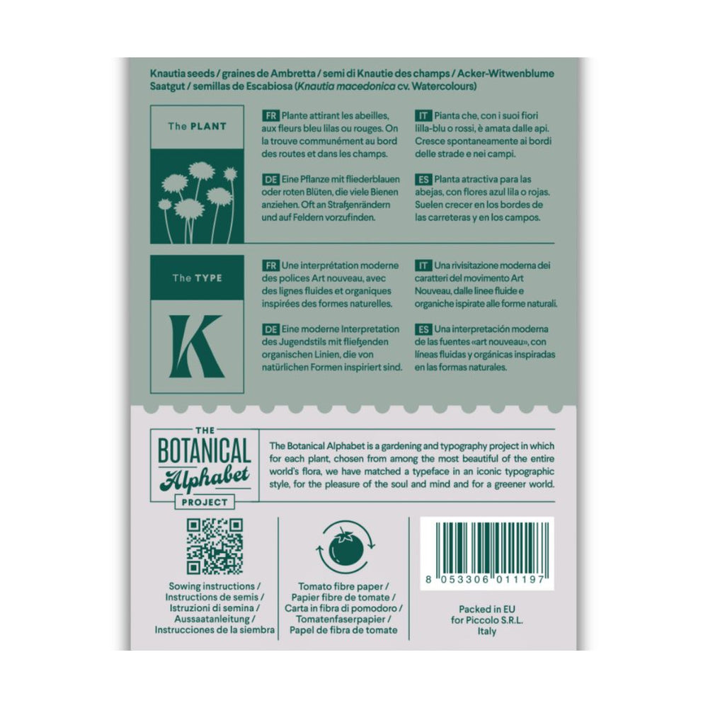 Botanical Alphabet Seed Packet - K