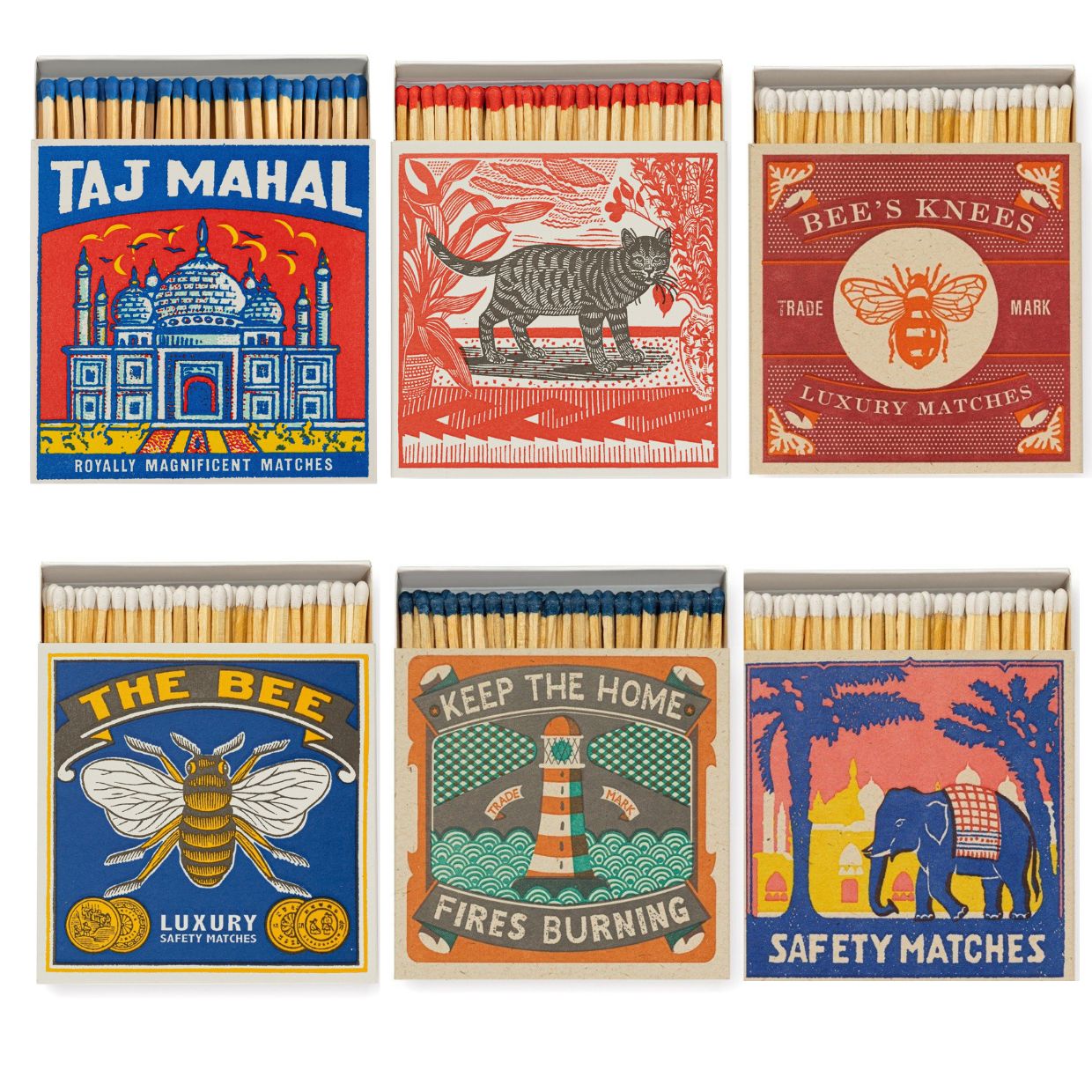 Bundle of six assorted square box matches