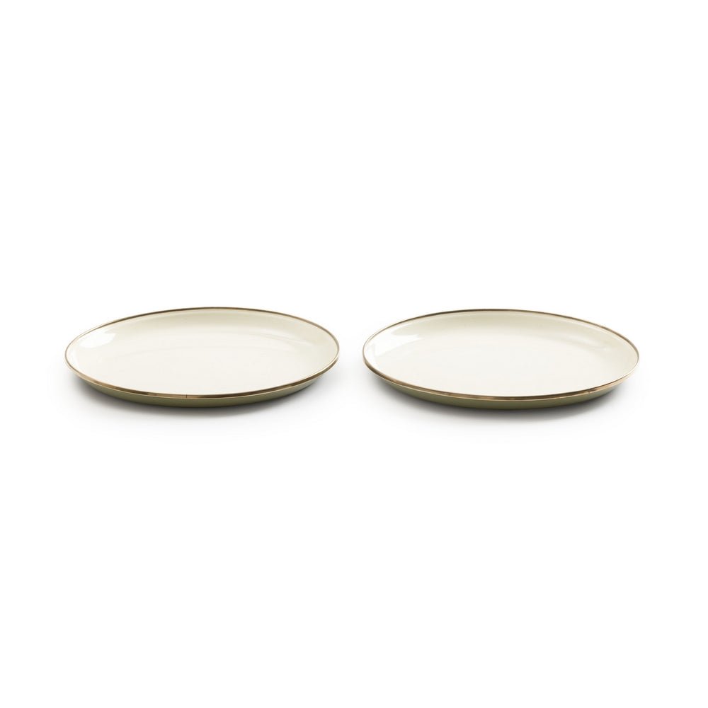 Enamel Plate Set - Set Of Two Plates - Two Tone Colour Olive & Cream - Life of Riley