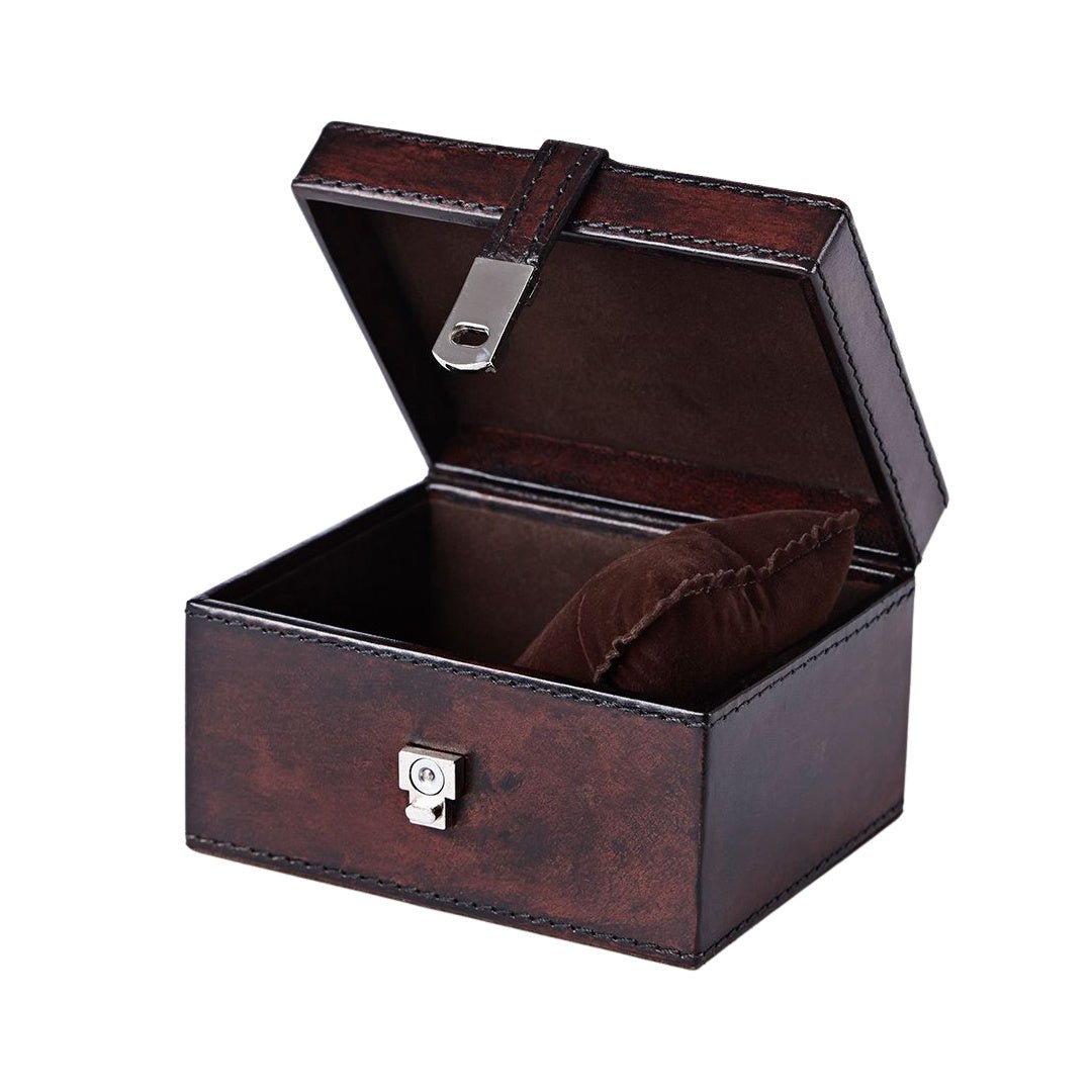 Leather Watch Box With Chrome Clasp - Dark Brown - Life of Riley