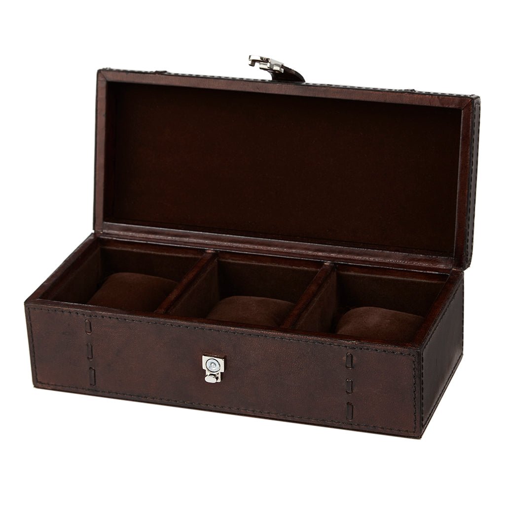 Seconds Leather Watch Box For Three Watches Dark Chocolate Brown - Life of Riley