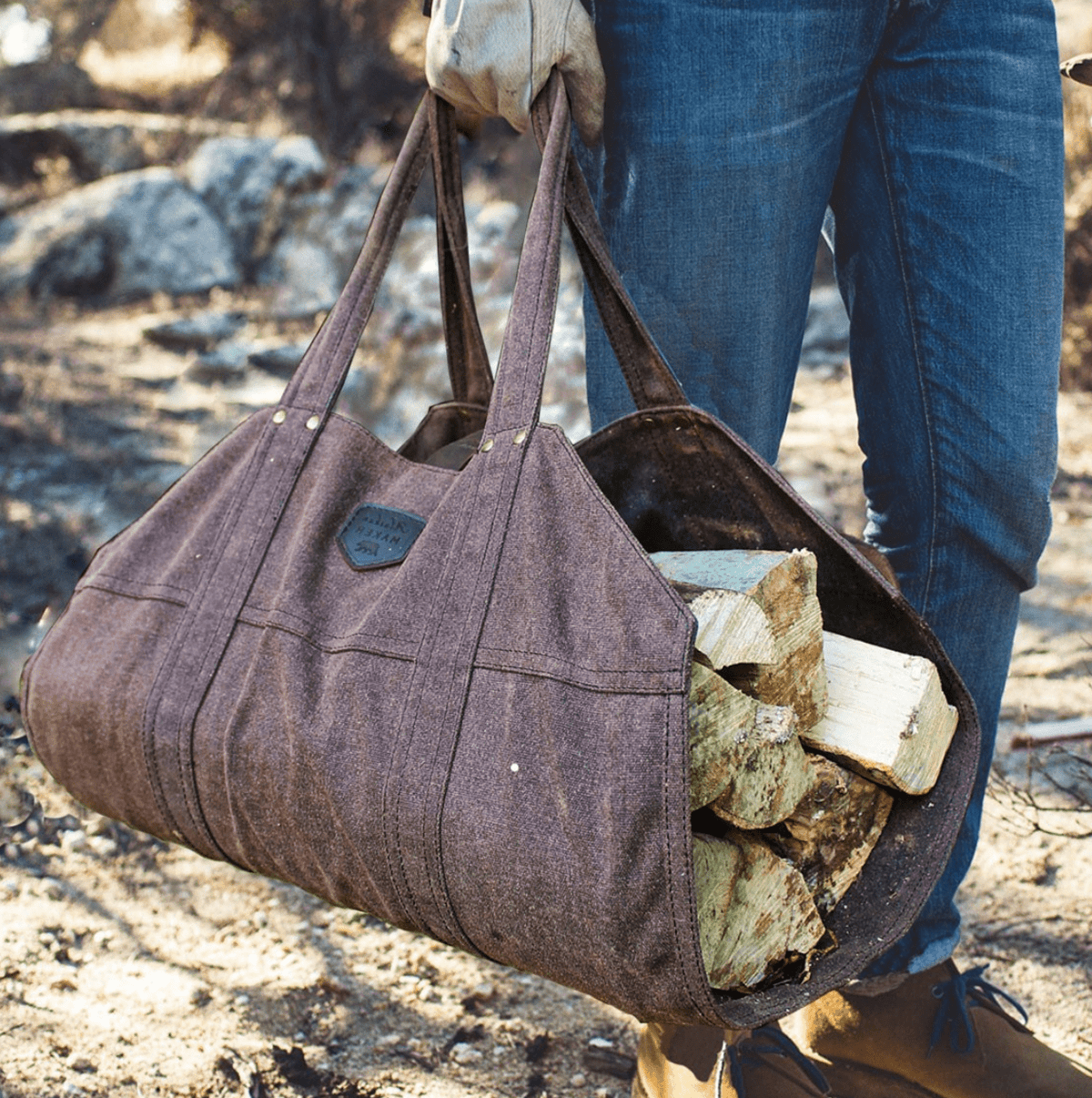 Logging Strap Waxed Canvas and Leather Strap Robust Log Carrier. Folds for storage