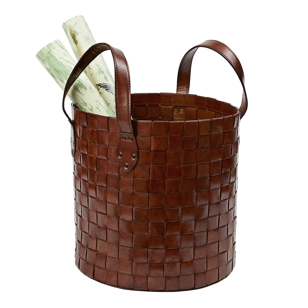 Seconds Leather Woven Basket - Short