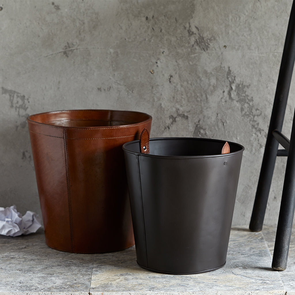leather bin with metal liner