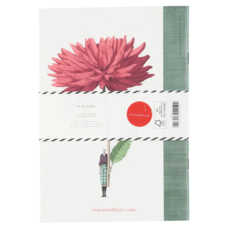 Laura Stoddart A5 slim notebook with red daliha in bloom on front