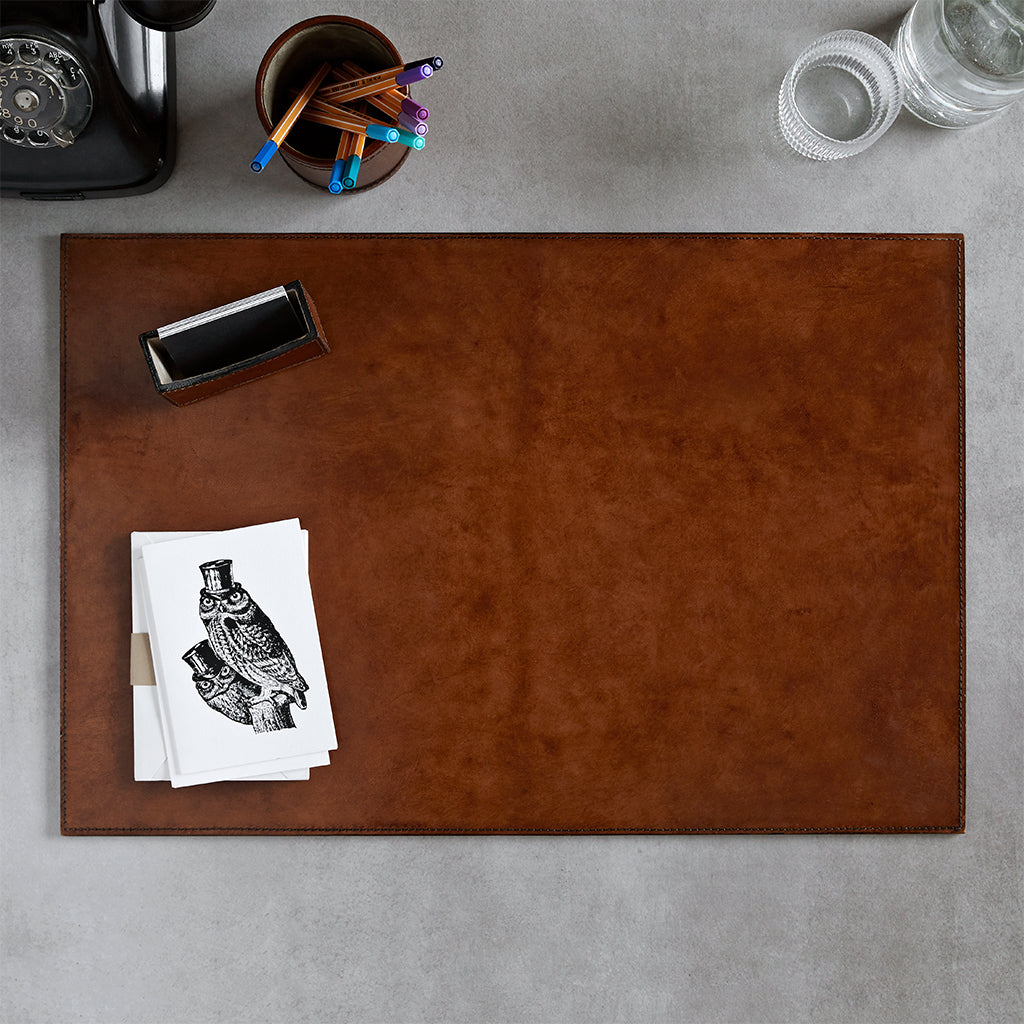 Conker brown leather desk mat with no personalisation