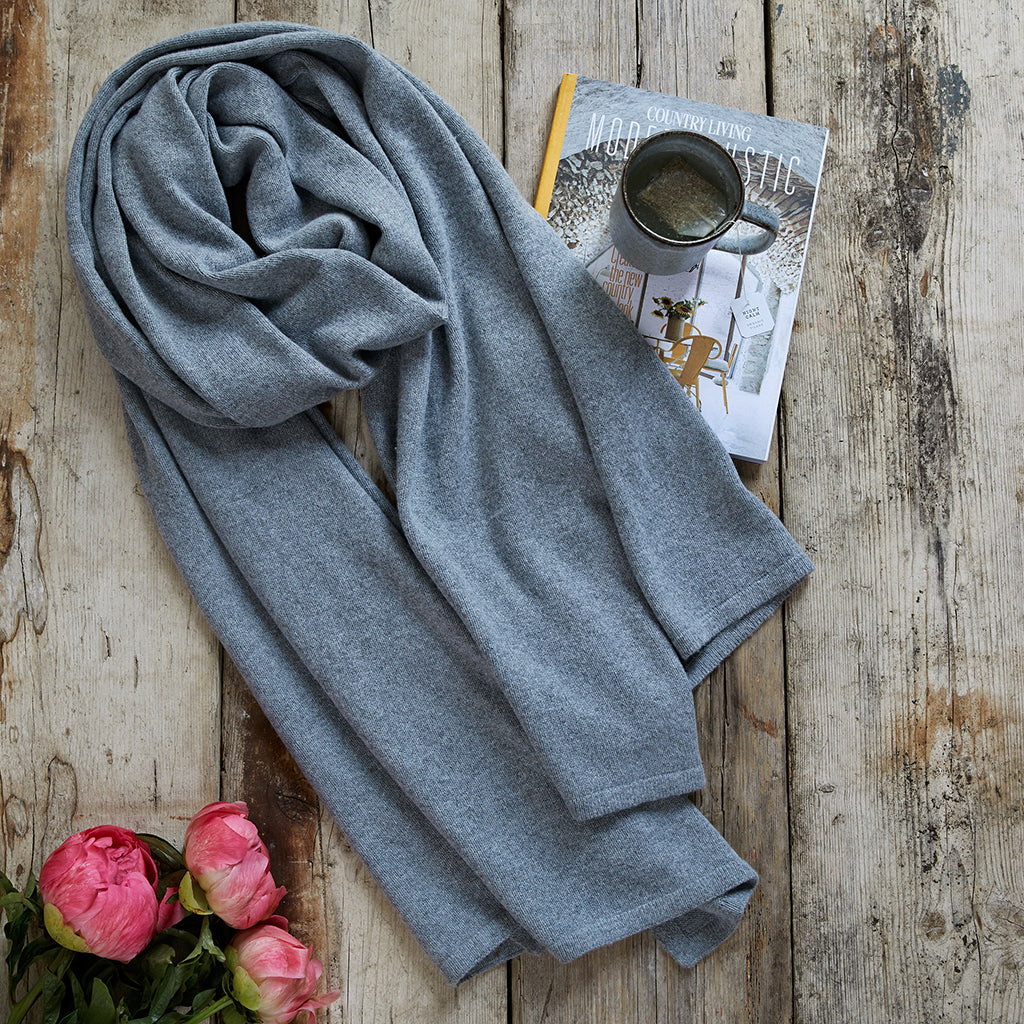 Merino wool wrap in light grey a perfect gift for travel