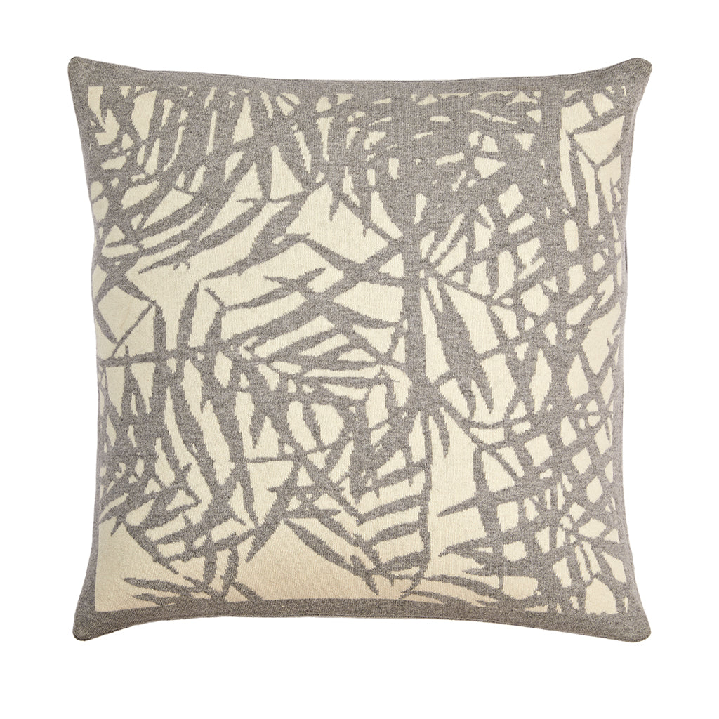 Front of Grey & Cream merino palm design cushion