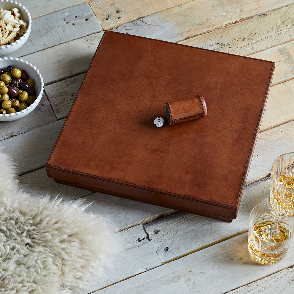 Shut the box game with lid on and dice roller on top