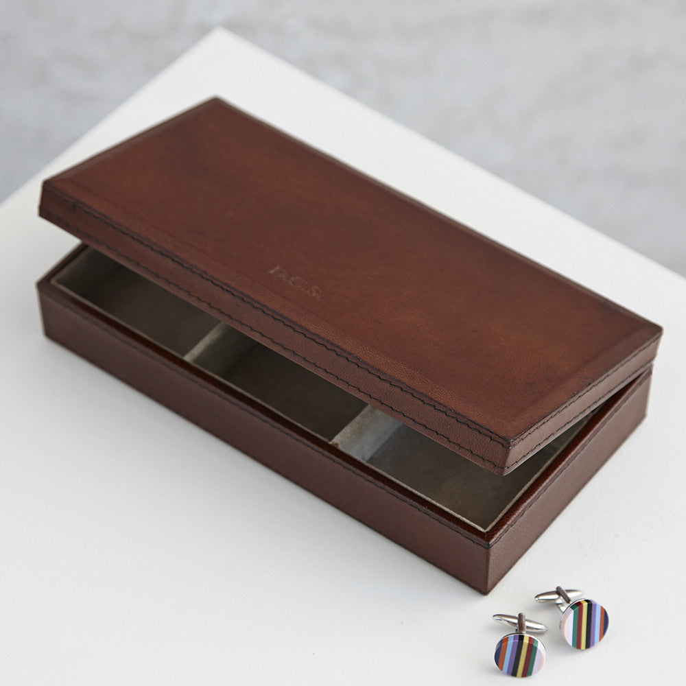 cufflink box embossed with cufflinks to the side.