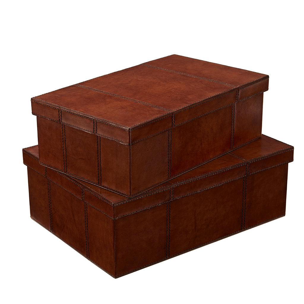 Small and large leather shoe box stacked on top of each other