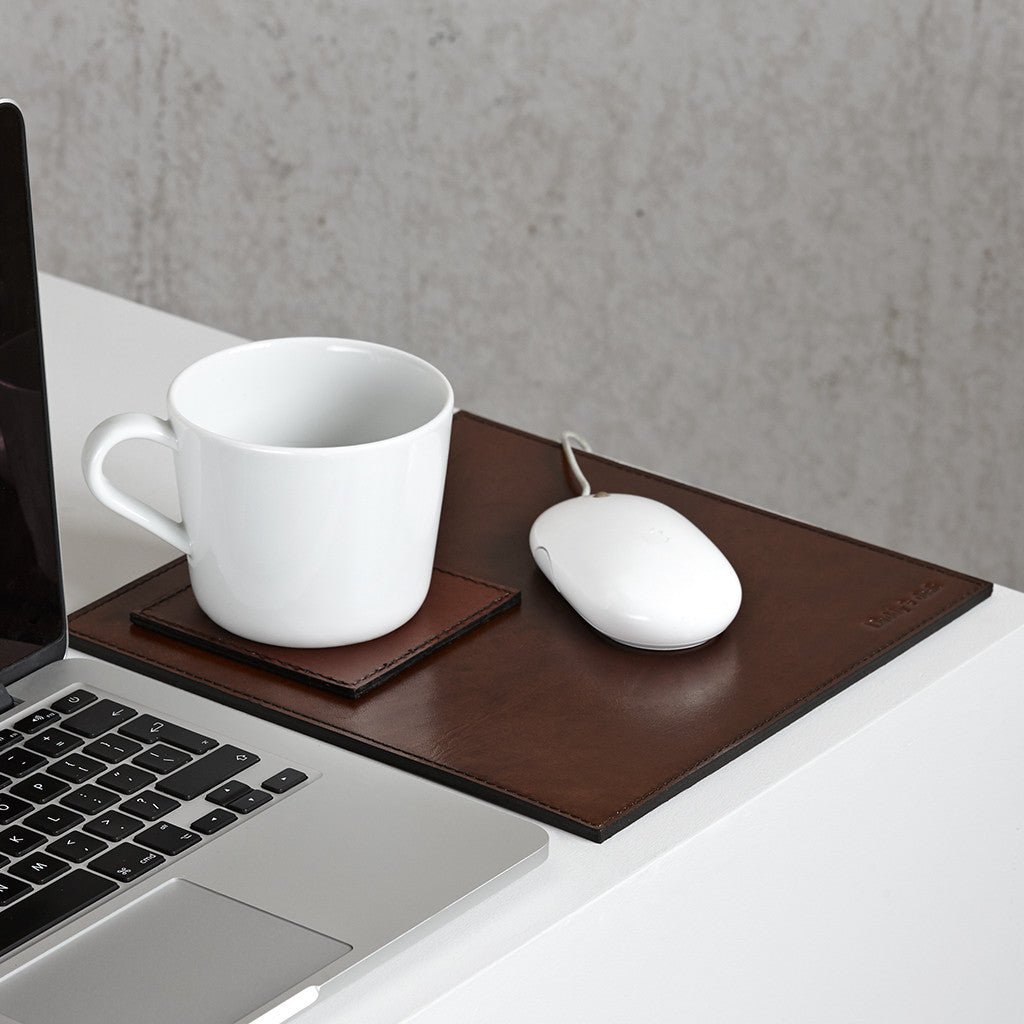 leather mouse mat and matching coaster