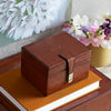 Leather stud keepsake box in conker brown personalised with 21 years, a perfect anniversay or celebration gift.