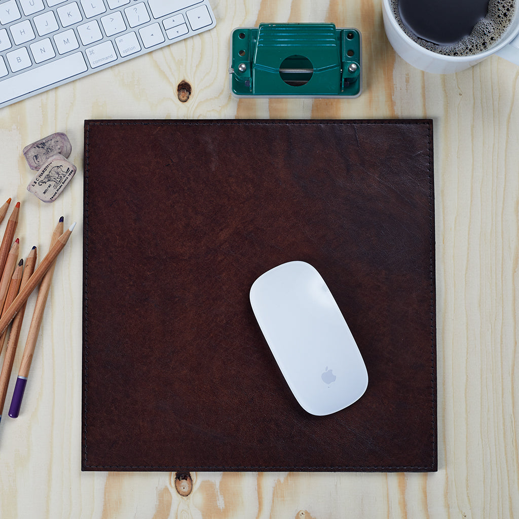 Dark chocolate brown leather mouse mat 