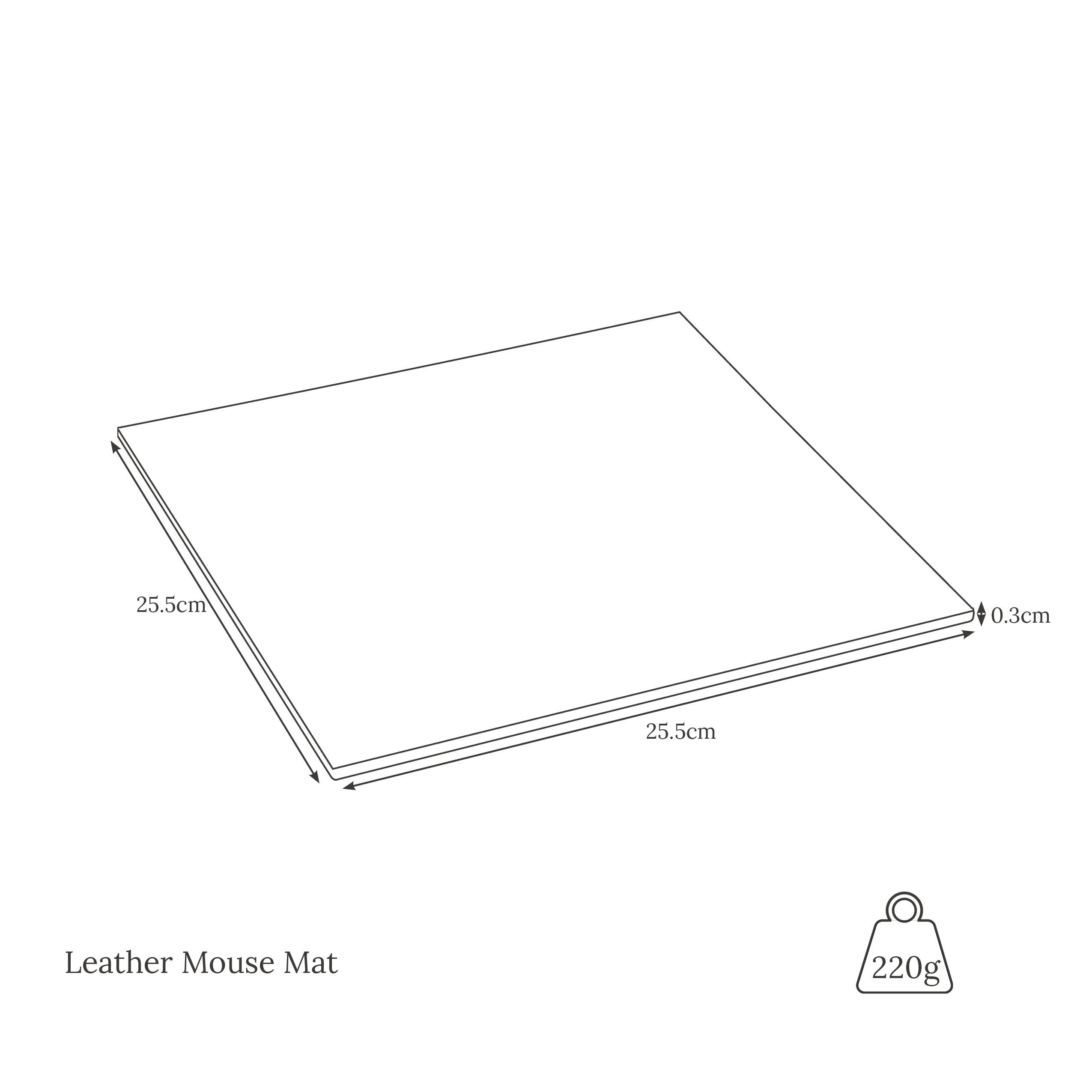 Line drawing of mouse mat weight and dimensions 